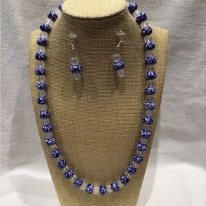 Asian inspired Chic Blue and White Beaded Necklace and Earring Set